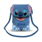 Borsa porta cellulare Stitch Heady Flower Karactermania, azzurra con fiori bianchi e tracolla