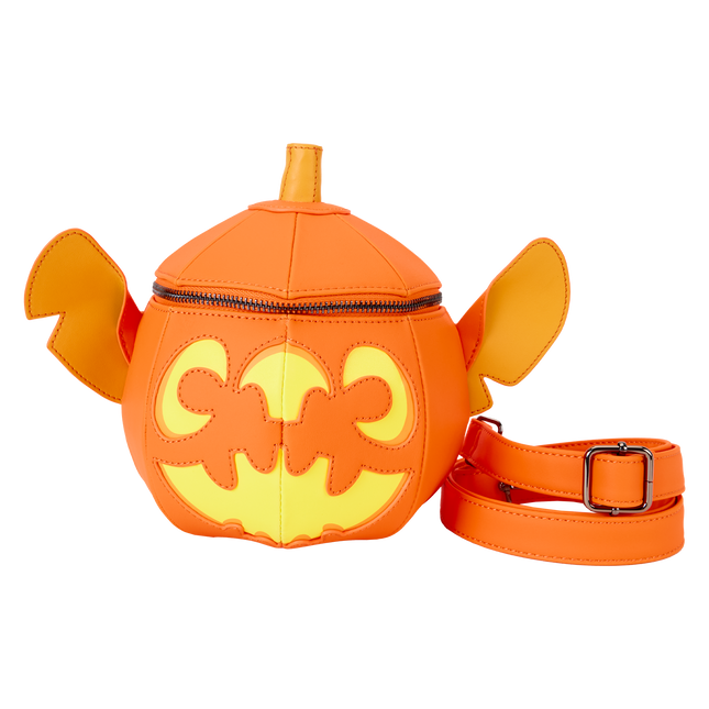 Borsa a tracolla Loungefly Disney Stitch a forma di zucca arancione Pumpkin Head Glow