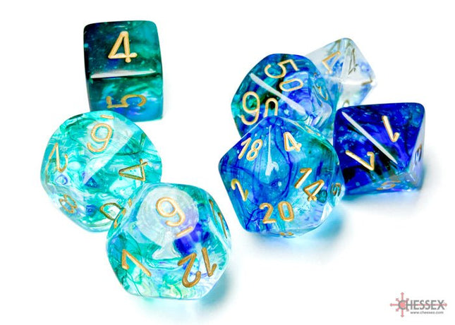 Cheesex Dice - Set di Dadi Nebula Oceanic/Gold Luminary - L’emporio dell’avventuriero