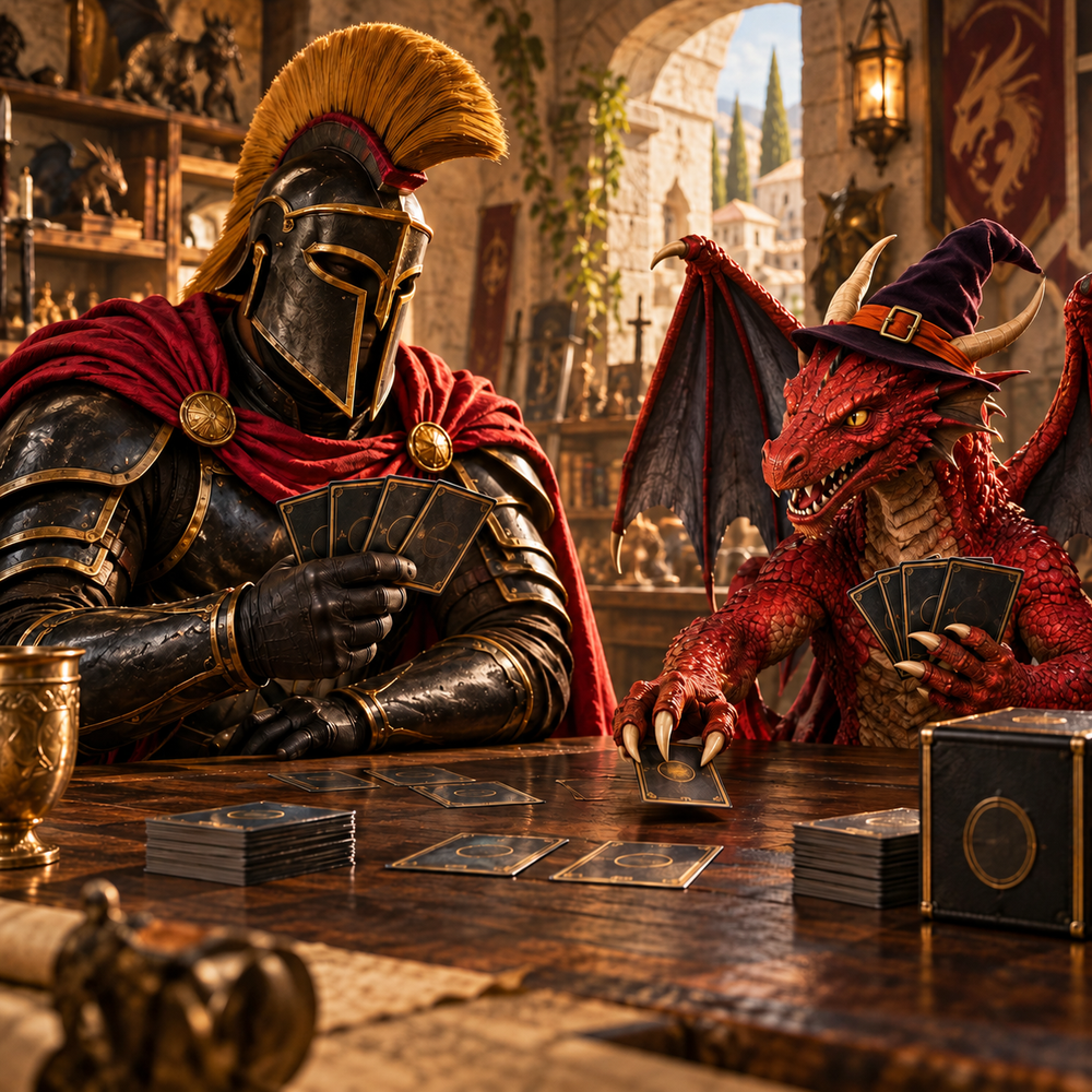 Spartano e draghetto con cappello da strega — card-game