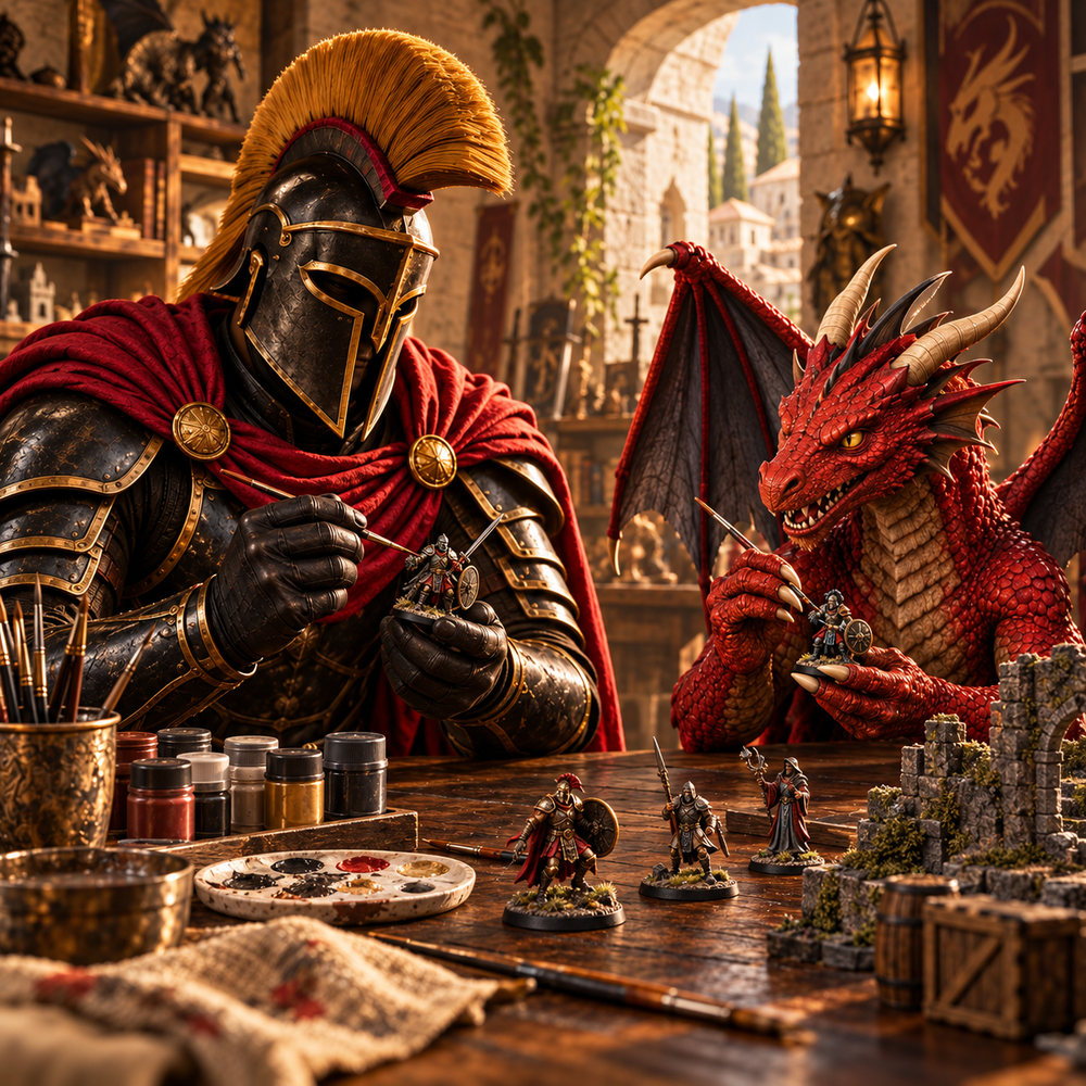 Spartano e draghetto rosso nell'Emporio: Miniature