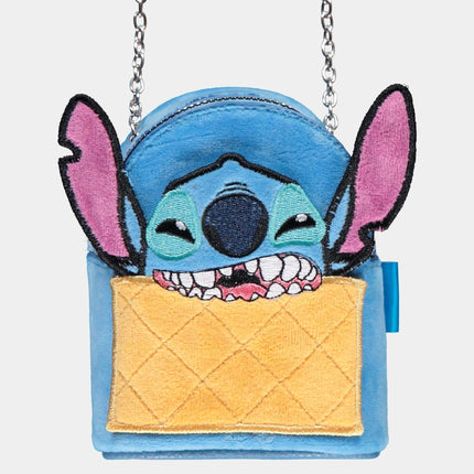 Mini borsa a tracolla Stitch Ananas Pineapple Difuzed, azzurra e gialla con catena argentata