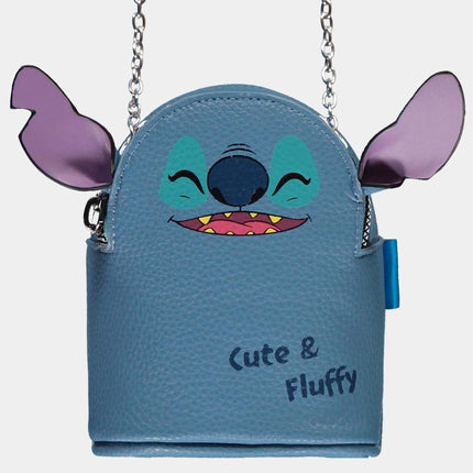 Mini borsa a tracolla azzurra Stitch Cute & Fluffy Difuzed, con orecchie in rilievo e catena argentata