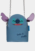 Mini borsa a tracolla azzurra Stitch Cute & Fluffy Difuzed, con orecchie in rilievo e catena argentata