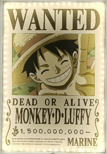 One Piece Wall Light a LED - Poster Wanted di Luffy - L’emporio dell’avventuriero