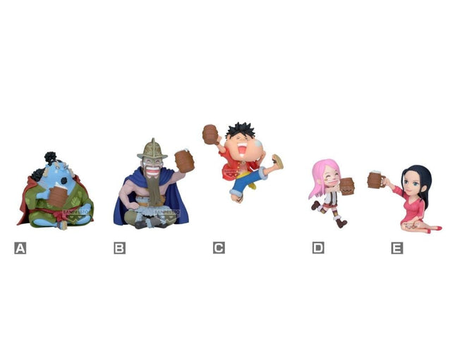 Cinque mini statuette One Piece WCF Banquet 1 Banpresto: Jinbe, Dorry, Luffy, Bonney e Nico Robin