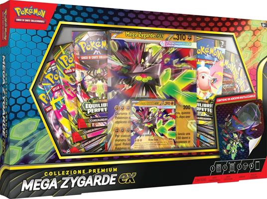 Pokémon: collezione premium Mega Zygarde - ex del GCC Pokémon (una carta promozionale, una carta lenticolare gigante, un adesivo e otto buste di espansione), Edizione in Italiano - L’emporio dell’avventuriero