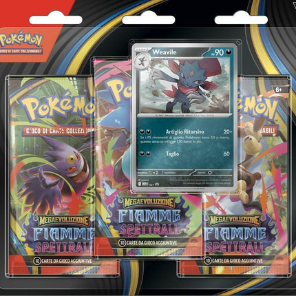 PREORDINE Pokémon Megaevoluzione – Fiamme Spettrali 3 Pack Blister Weavile (ITA) - L’emporio dell’avventuriero