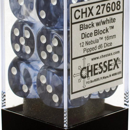 Set 12 Dadi 6 Facce Chessex Nebula Black/White - L’emporio dell’avventuriero