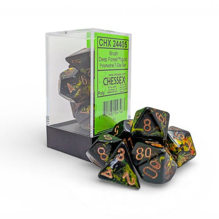 Set 7 Dadi Chessex Brush Deep Forest/Gold - L’emporio dell’avventuriero