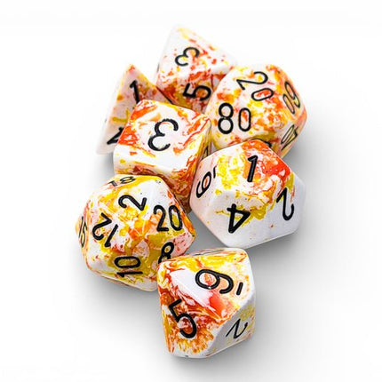 Set 7 Dadi Chessex Brush Sunrise/Black - L’emporio dell’avventuriero