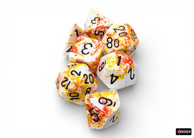Set 7 Dadi Chessex Brush Sunrise/Black - L’emporio dell’avventuriero