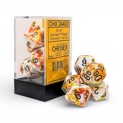 Set 7 Dadi Chessex Brush Sunrise/Black - L’emporio dell’avventuriero