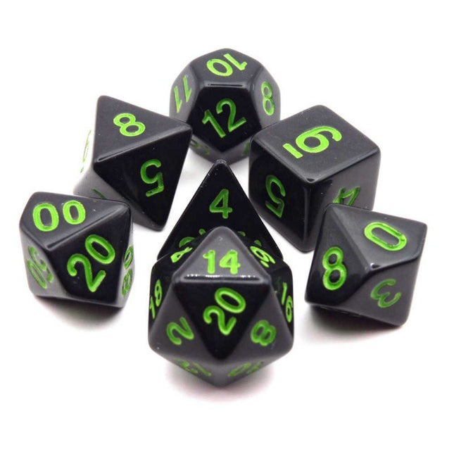 Set 7 Dadi Chessex Poliedrici Opachi – Black/Green - L’emporio dell’avventuriero