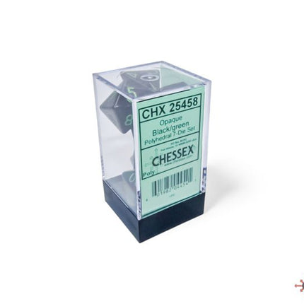 Set 7 Dadi Chessex Poliedrici Opachi – Black/Green - L’emporio dell’avventuriero