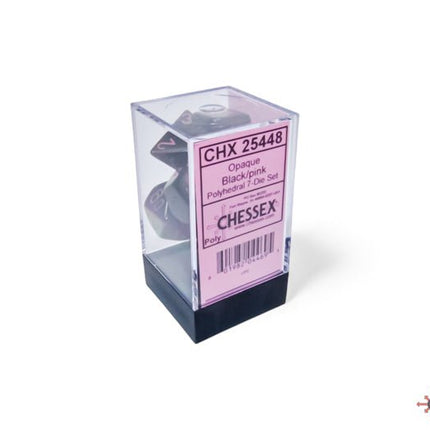Set 7 Dadi Chessex Poliedrici Opachi – Black/Pink - L’emporio dell’avventuriero