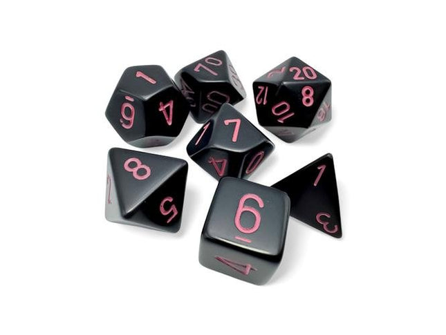Set 7 Dadi Chessex Poliedrici Opachi – Black/Pink - L’emporio dell’avventuriero
