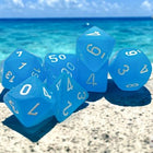 Set 7 Mini Dadi Poliedrici Frosted Caribbean Blue/White - L’emporio dell’avventuriero