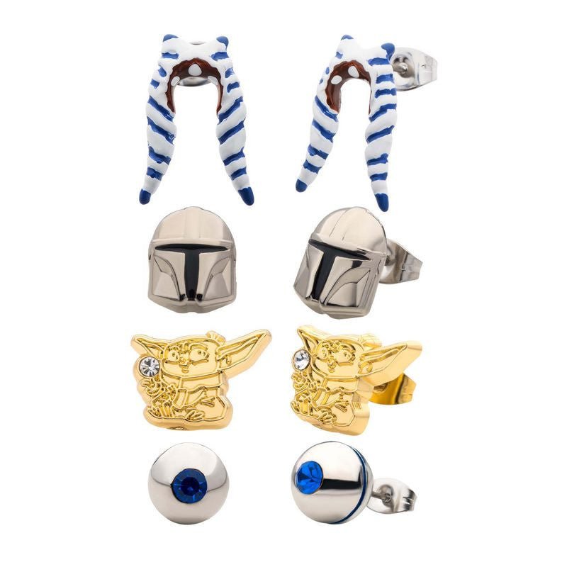 Star Wars The Mandalorian - Set Orecchini: quattro paia di orecchini con simboli e personaggi di The Mandalorian