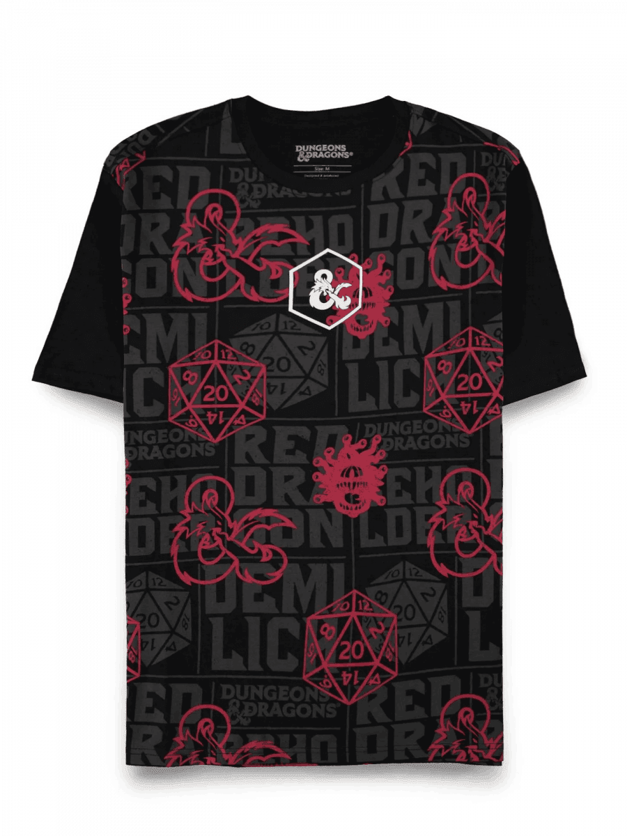 T-shirt Dungeons & Dragons - Logo su Pattern Rosso