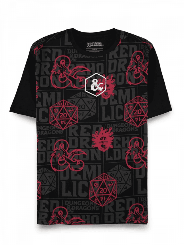 T-shirt Dungeons & Dragons - Logo su Pattern Rosso