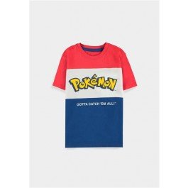T-shirt Pokémon Core Logo a blocchi rosso, bianco e blu con logo sul petto