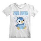 T-shirt Pokémon - Too Cute bambino: maglietta bianca con Piplup e scritta Too Cute