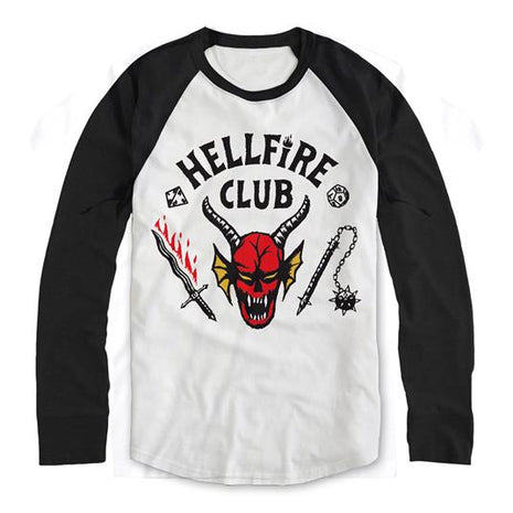 T-shirt Stranger Things (Long Sleeve Baseball) - Hellfire Club Crest - L’emporio dell’avventuriero